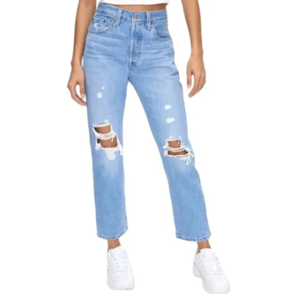 Levi's 501 Straight Leg Premium High Rise Crop Jeans in Montgomery Patched 26 - Picture 1 of 16